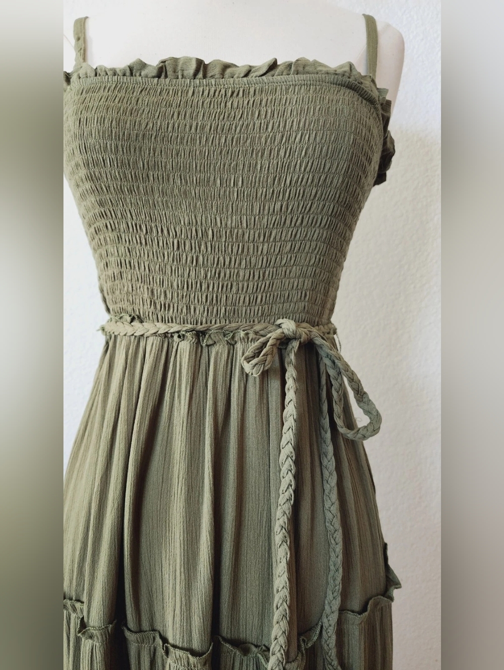Olive Green Smocked Maxi Dress - Women - Picture 4 of 4